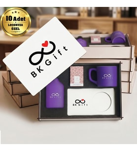 Logonuza Özel 10 Adet Kutulu Ahşap Altlıklı Mor Fincan & Kolonya & & Aromalı Kahve Seti – Ahşap Kutulu Kurumsal Hediye Seti
