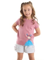 Tüllü Lily Kız Çocuk T-shirt Şort Takım (Çok Renkli)