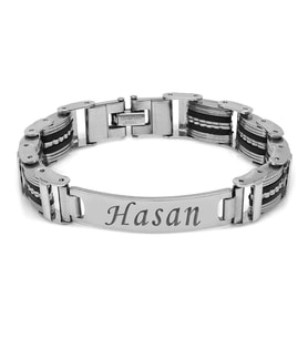Kişiye Özel İsim Yazılı Silver Renk Çelik Erkek Bileklik (Model-2) (Çok Renkli)