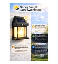 Güneş Enerjili Hareket Sensörlü Retro Fener Duvar Lambası