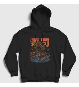 Presmono Unisex Beyaz Sushi Dragon Ejderha Kapüşonlu Sweatshirt 354440tt (Siyah)