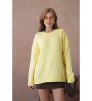 Kadın Bisiklet Yaka Yumuşak Dokulu Oversize Triko Kazak 3032 (Sarı)