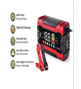 12V/8A Pulse Onarım Modlu Akü Şarj Cihazı Dijital Göstergeli Akıllı Akım Korumalı - KIŞ/YAZ