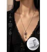 Kırmızı Taş Detaylı Gotik Güneş Yıldız Kolye – Alternatif Stil Unisex Zincir Kolye