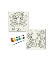Okul Etkinliği-2'li Tuval Boyama Seti. 20x20 Cm Uv Baskı 6 Akrilik Boya 1 Fırça-model-167