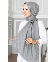 Emproyal Silver Jakar Dama Desenli Şal 75x190 cm (Gümüş)