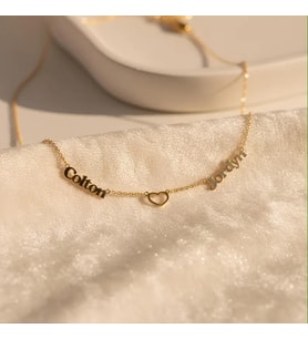 Kişiye Özel 925 Ayar Gümüş Şık Çift İsim Kalp Kolye (Gold)