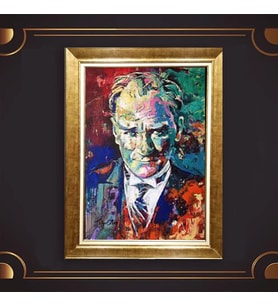 Altın Varaklı Çerçeveli Paspartulu Atatürk Tablo z4873 (Gold)