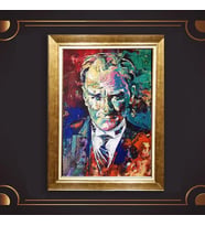 Altın Varaklı Çerçeveli Paspartulu Atatürk Tablo z4873 (Gold)