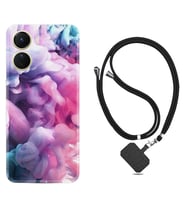 Vivo Y16 Kılıf Resimli Boyun Askılı İpli Desenli Silikon Pink Cloud 1305