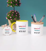 Laboratuvar Teknikeri Kupa Bardak Sarı Kalemlik ve Anahtarlık
