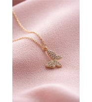 Minimal Kelebek Rose ve Altın Kaplama Kadın Kolye (Gold)