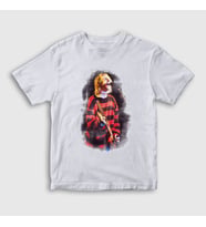 Presmono Unisex Çocuk Beyaz Watercolor Nirvana Kurt Cobain T-Shirt 36052tt