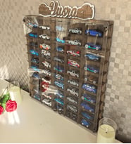 50'li Pleksi Kapak 1/64 Hotwheels Matchbox Uyumlu Ahşap Oyuncak Araba Rafı, Koleksiyon Model Araba Vitrini (KAHVE)