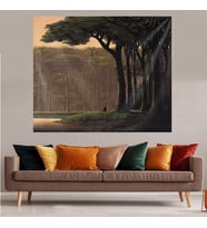 Ormanda Oturan İnsan Leke Tutmaz Kadife Dokulu Kumaş Duvar Örtüsü Duvar Halısı Tapestry (Kahverengi)