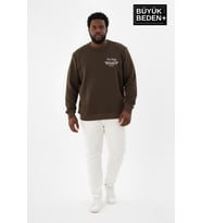 Erkek Büyük Beden CHEF Baskılı Bisilet Yaka İnce Sweatshirt SPR26BSW956-4 (Haki)