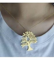 Kişiye Özel 925 Ayar Gümüş Tasarım Hayat Ağacı (Soy Ağacı) Çoklu İsim Kolye (Gold)