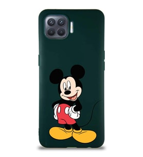 Oppo Reno 4 Lite Soft Premier Kapak Mickey Mouse-E Tasarımlı Silikon Kılıf - Yeşil (Şeffaf)
