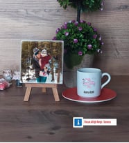 Anneler Günü Hediyesi Fotoğraflı Dekoratif Taş, Ahşap Altlıklı Türk Kahvesi Fincanı Hediye (Model 8)