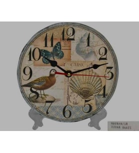 MUTFAK › AHŞAP SAATLER › Saatler-MB YUVARLAK KUŞ TEMALI MASA-DUVAR SAATİ-KÜÇÜK-18*18*3 CM
