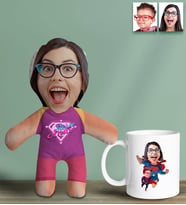 BK Gift Kişiye Özel Fotoğraflı Pembe Süper Anne Bebek Yastık ve Kupa Bardak Hediye Seti-5, Anneye Hediye, Anneler Günü Hediyeleri