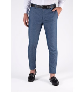 Erkek Slim Fit Armürlü Keten Pantolon 21K-2200420-3 Mavi