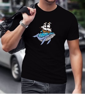 BK Gift Balina Tasarımlı Siyah T-Shirt-1