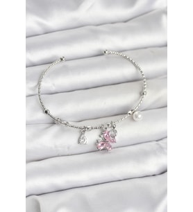 Pembe Kelebek Charmlı Gümüş Renk Kadın Bileklik 5886 - SSSSSS5194-9780