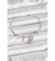 Pembe Kelebek Charmlı Gümüş Renk Kadın Bileklik 5886 - SSSSSS5194-9780