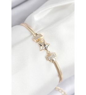 Pirinç Zirkon Taşlı Yıldız Model Gold Renk Kadın Bileklik 5886 - HPSBYI1777-8631