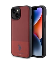 Apple iPhone 15 Uyumlu Kılıf U.S. Polo Assn. Orjinal Lisanslı Suni Deri Arka Yüzey Baskı Logolu Örgü Desenli Kapak (Kırmızı)