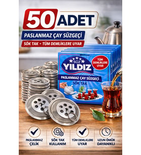 50 Adet Paslanmaz Çelik Çaydanlık Demlik Süzgeci Sök Tak Çay Süzgeci Tüm Demliklere Uyumlu Çaydanlı