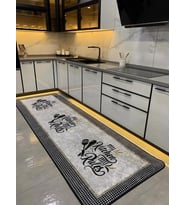Spoon Kitchen Desen Lateks Deri Taban Mutfak Halısı (Gri)