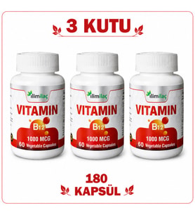 Vitamin B12 1000 mcg 3 Kutu 180 Kapsül – B12 Takviye Edici Gıda