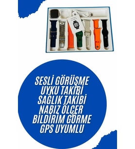 Akıllı Saat 7 Kordon Hediyeli Takvim Alarm Nabız Ölçer Bildirim Görme Sesli Görüşme