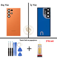 Samsung S24 Ultra Turuncu Arka Pil Kapağı Batarya Kapağı Lazer Kesim + Yapıştırıcı ve Vida Seti
