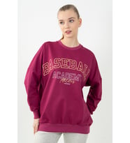 Maraton Oversize Kadın Bisiklet Yaka Vişne Sweatshirt