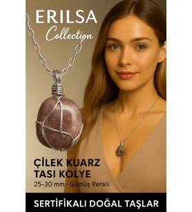 Sertifikalı Gümüş Tel Sargılı Doğal Çilek Kuvars Taşı Kolye – 25-30 mm Sevgi ve Pozitif Enerji Taşı (Çok Renkli)