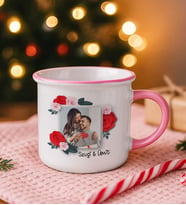 BK Gift Kişiye Özel İsimli Fotoğraflı Pembe Emaye Kupa Bardak -1, Arkadaşa Hediye, Sevgiliye Hediye