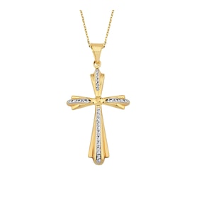 Taşsız Sarı Beyaz Altın Cross Kolye