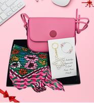 Trend Pembe Kadın Çantası & Fular & Yıldız Şans Anahtarlığı Hediye Seti