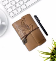 Kişiye Özel Baskılı Deri Defter Kalem Seti (Kahverengi Açık)