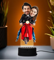Doğum Günü Hediyesi,Sevgiliye Hediye, Kişiye Özel Fotoğraflı  Motorcu Çift 4 Karikatür 3D Led Lamba (Beyaz)
