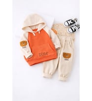 Bebek Çocuk 2'li Kapüşonlu Sweatshirt ve Alt Eşofman Takımı %100 Pamuklu - Mavi