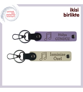 Müzik Hatıralarını Taşıyan İsim Yazılı Tasarım, Deri Anahtarlık Takımı, Mor Menekşe-Sütlü Kahve