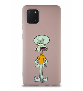 Samsung Galaxy A81 Soft Premier Kapak Squidward Dokunaç Tasarımlı Silikon Kılıf - Pudra (Şeffaf)