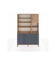 Arges Dolap 8 Raflı 8 Çekmeceli Tek Kapaklı  132x30x195 Çam-Çam/Antrasit