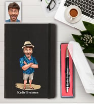 Kişiye Özel Şapkalı Adam Karikatürlü Defter ve Kalem