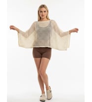 Kadın Delikli Oversize Kayık Yaka Triko Bluz 8722