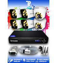 PICAM 6 Kameralı Kare 2 İç Kamera Set HDD'siz Full HD Renkli Gece Görüşlü Güvenlik Kamerası Sistemi
